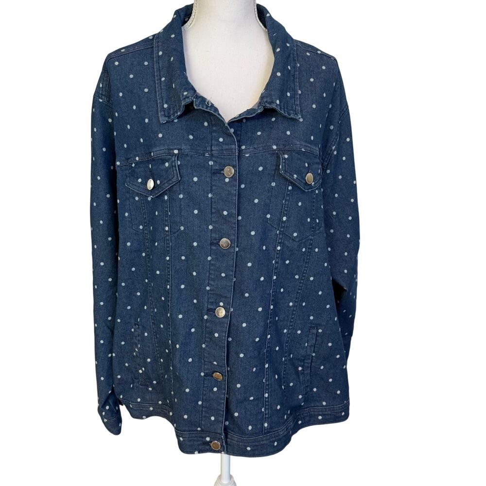 Vintage American Sweetheart Denim Shirt Jacket 4X Blue Polka Dot Plus Classic